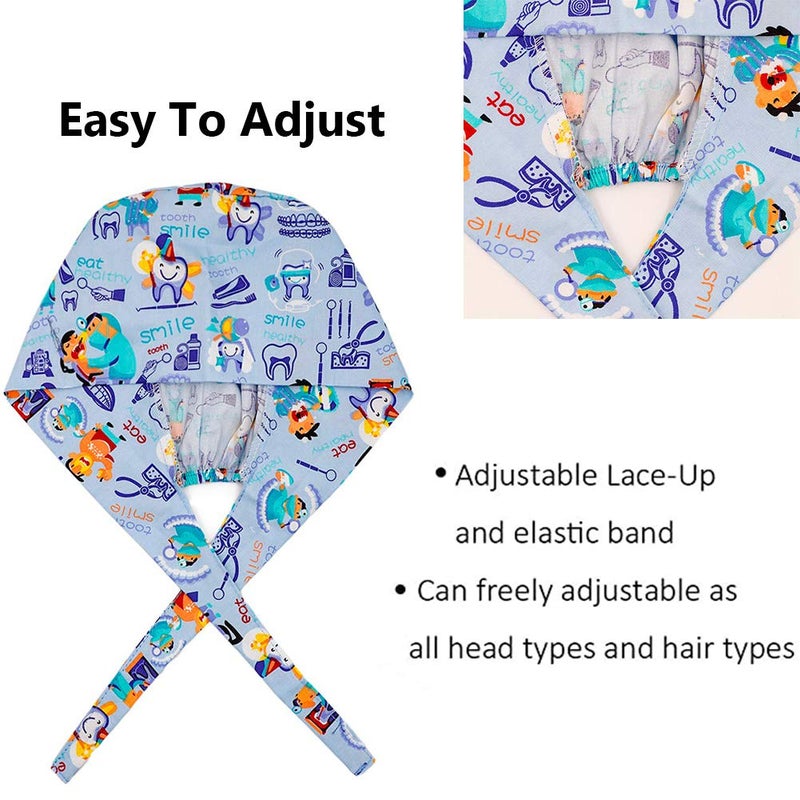 CHUANGLI 3Pcs Gourd-Shaped Working Caps with Upgrade Sweatband Adjustable Hats Head Cover- Women/Men (B08# Tooth Navy Blue) - Image 5